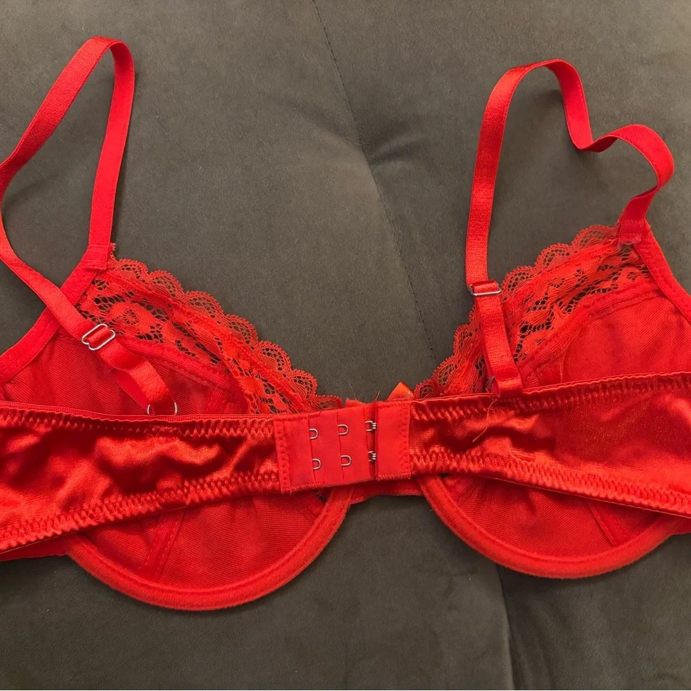 Forever 21 Red Satin Lace-Trim Bra